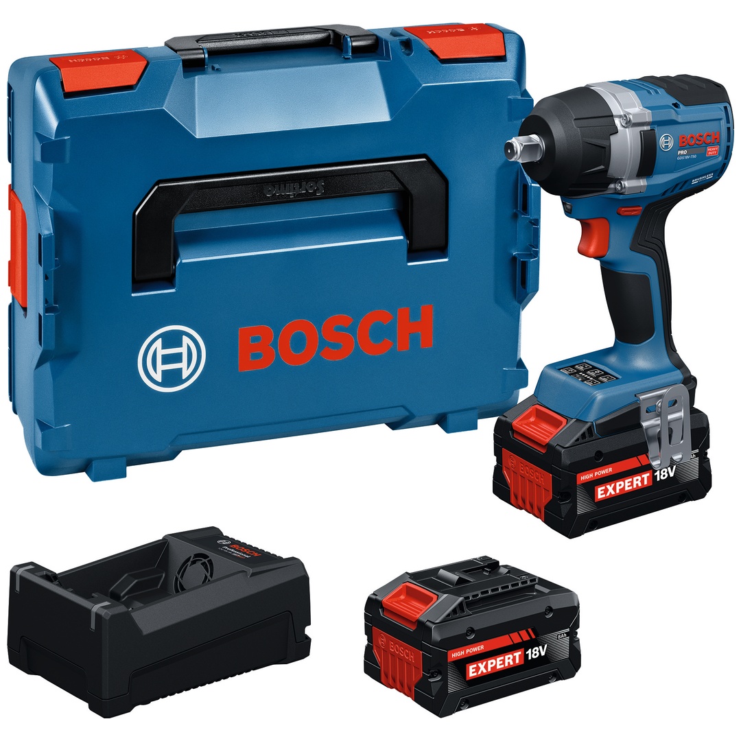 Bosch Professional Bosch Akku-Drehschlagschrauber GDS18V-750, 2x EXBA18V-80 in L-BOXX