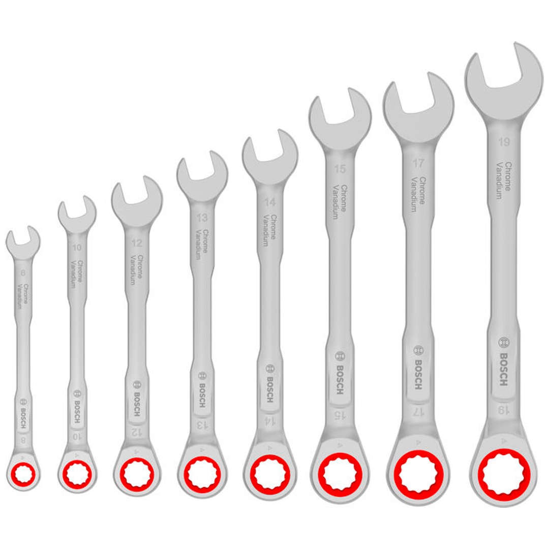 Bosch Ratschen-Ring-Maulschlüssel-Set, 8-19 mm, 8-tlg.