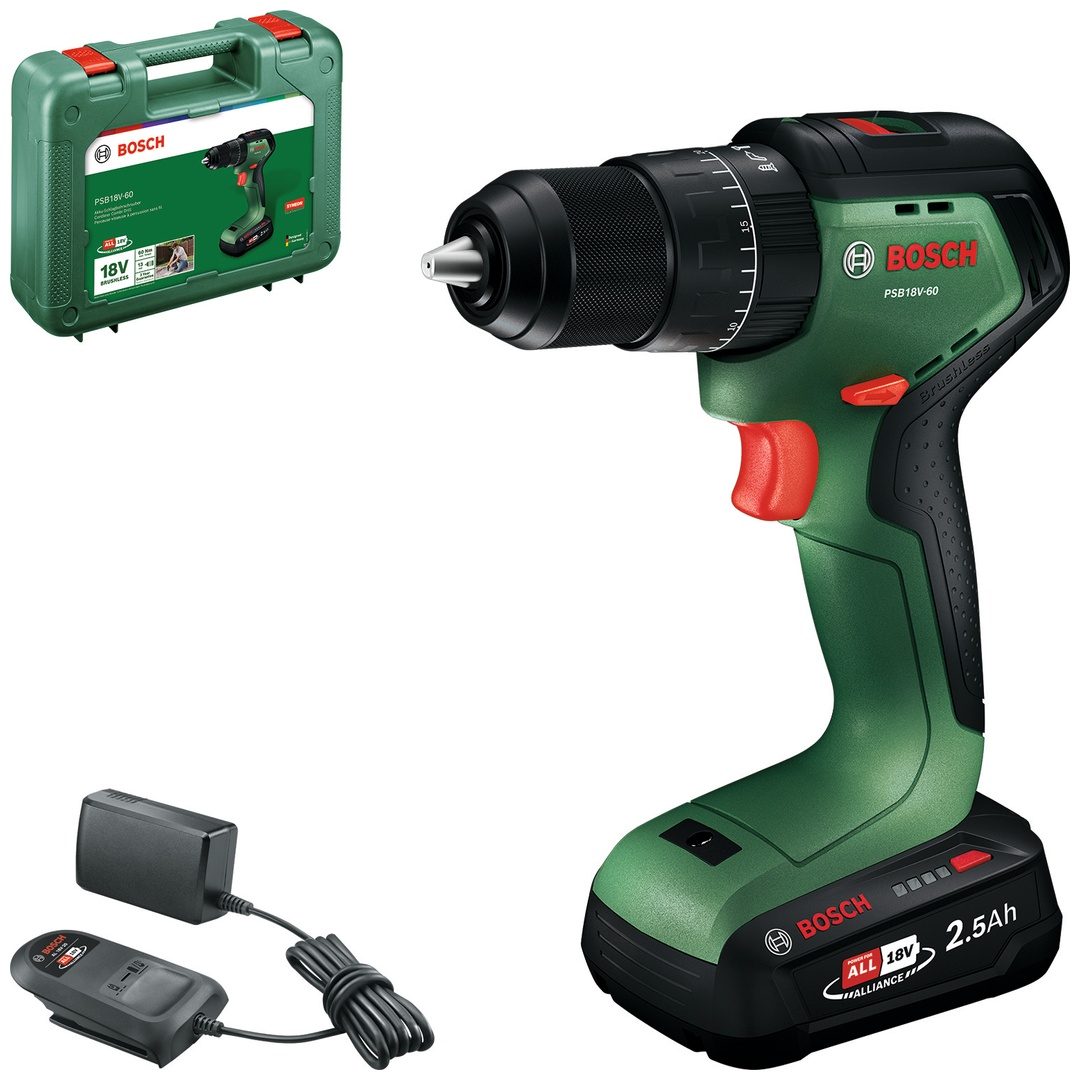 Bosch Akku-Schlagbohrschrauber PSB18V-60, 1x Akku PBA 18V 2.5Ah in Handwerkerkoffer