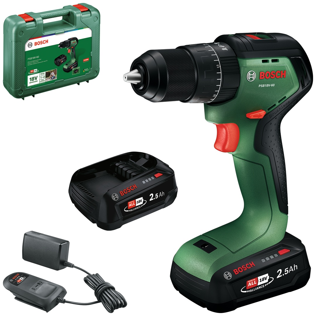 Bosch Akku-Schlagbohrschrauber PSB18V-60, 1x Akku PBA 18V 2.5Ah in Koffer