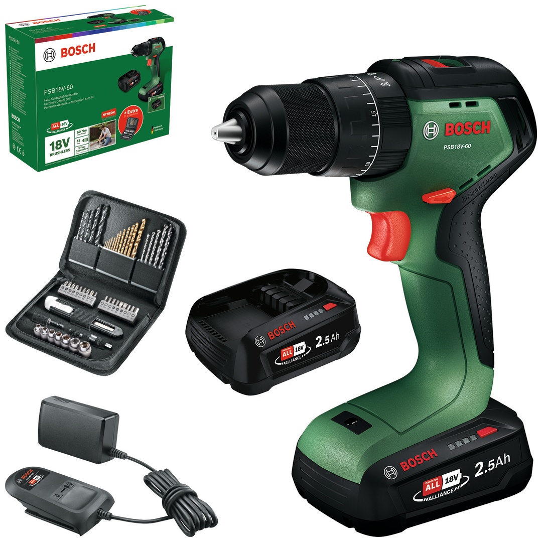 Bosch Akku-Schlagbohrschrauber PSB18V-60, 2x Akku PBA 18V 2.5Ah in Handwerkerkoffer