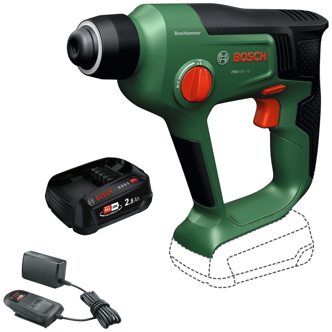Bosch Akku-Bohrhammer mit SDS plus PBH18V-14, incl. Akku 2,5 Ah, Ladegerät, Karton