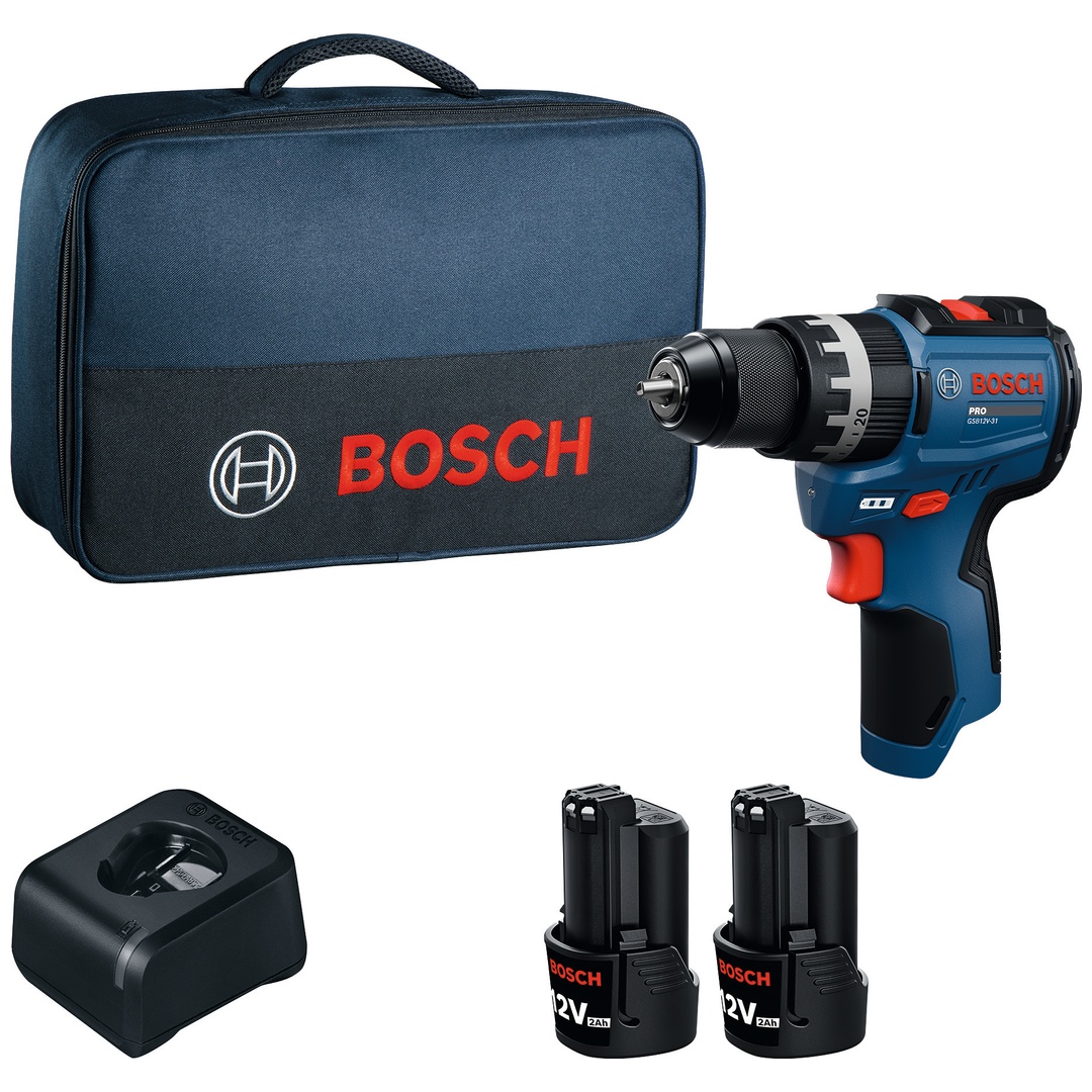 Bosch Professional Bosch Akku-Schlagbohrschrauber GSB12V-31, incl. 2x Akku GBA 2 Ah, Ladegerät, Werkzeugtasche