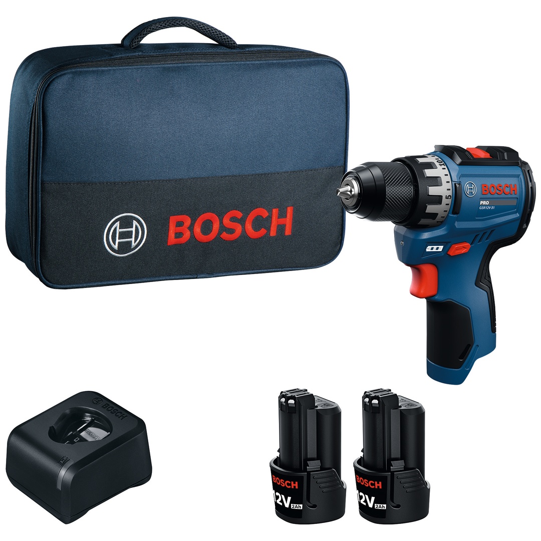 Bosch Professional Bosch Akku-Bohrschrauber GSR12V-31, incl. 2x Akku GBA 2 Ah, Ladegerät, Werkzeugtasche