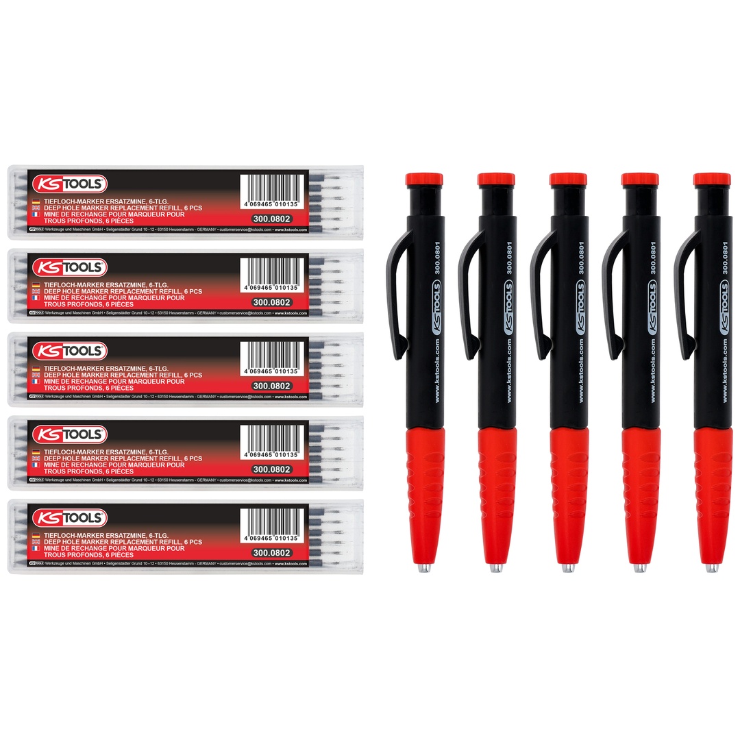 KS Tools 2in1 Druckbleistift und Tieflochmarker-Satz, 8-tlg, 5er Pack