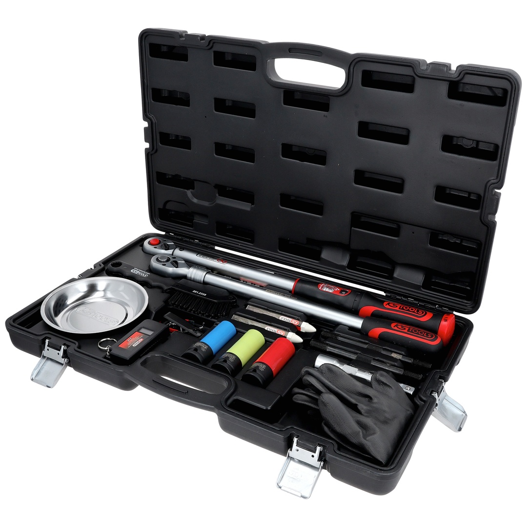 KS Tools MASTER Radwechsel-Service-Satz mit 1/2 INFINITOOL Ratschen-Drehmomentschlüssel, 20 – 200 Nm, 18-tlg