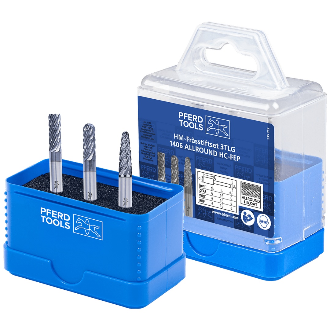 PFERD TOOLS Hartmetall Hochleistungsfrässtift Set 1406 ALLROUND 3-tlg. Ø 6mm Schaft-Ø 6mm HICOAT beschichtet beschichtet universal grob