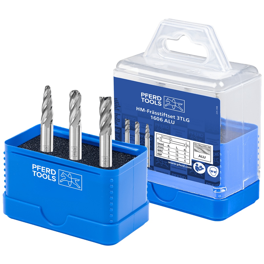 PFERD TOOLS Hartmetall Hochleistungsfrässtift Set 1606 ALU 3-tlg Ø 6mm Schaft-Ø 6mm für für Alu/NE Metalle