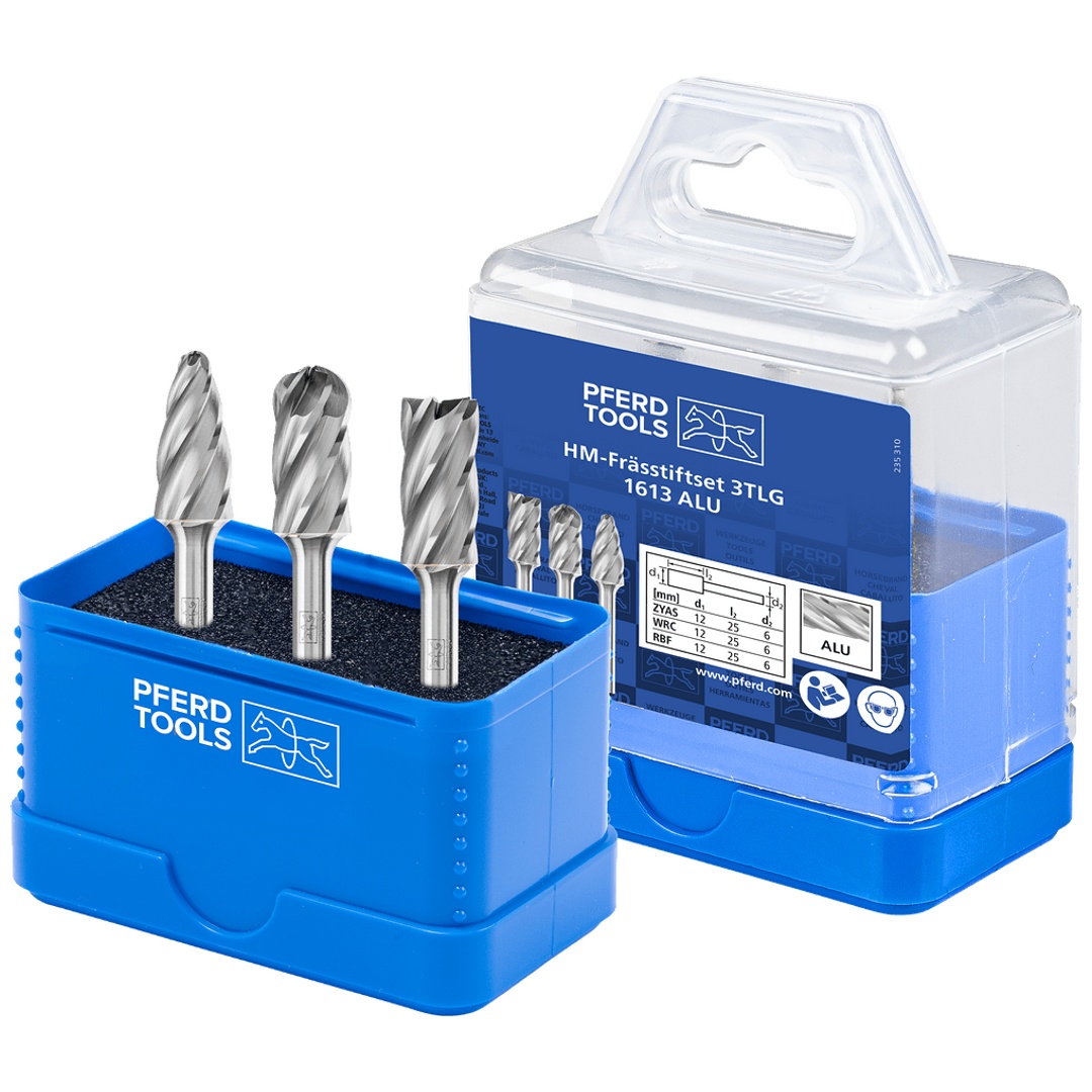 PFERD TOOLS Hartmetall Hochleistungsfrässtift Set 1613 ALU 3-tlg Ø 12mm Schaft-Ø 6mm für für Alu/NE Metalle