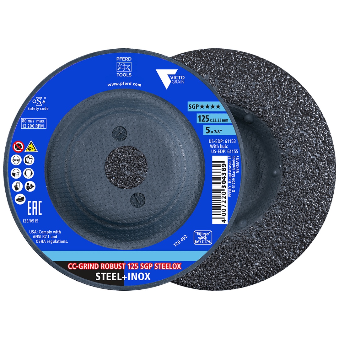 PFERD TOOLS CC-GRIND ROBUST Schleifscheibe 125x22,23 mm Speziallinie SGP STEELOX für Stahl/Edelstahl (POS 2)