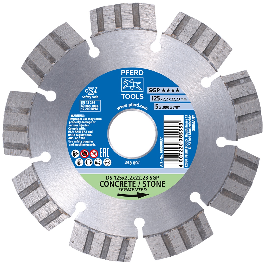 PFERD TOOLS Diamant-Trennscheibe DS 125x2,2x22,23 mm SGP für schnelles Trennen von Stein und Beton