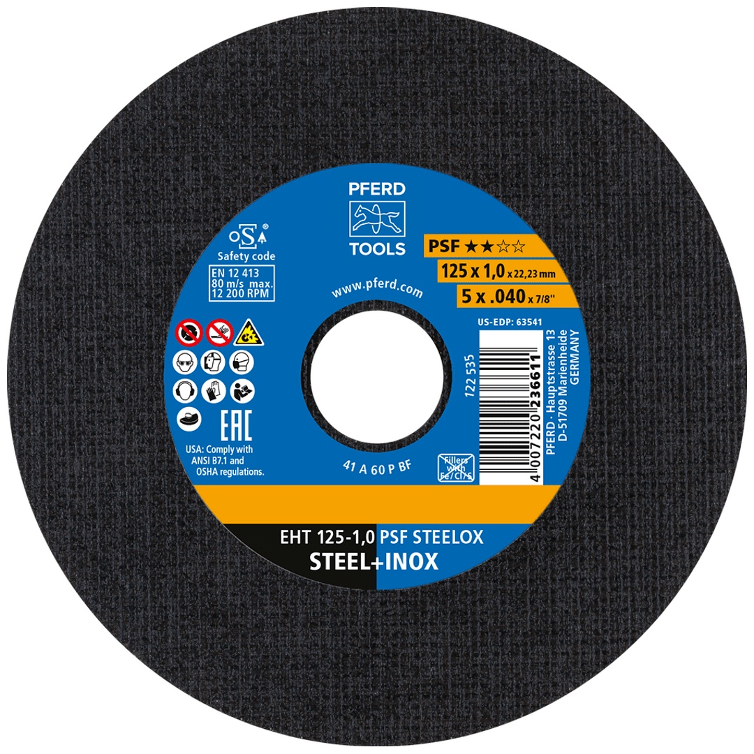 PFERD TOOLS Trennscheibe EHT 125x1,0x22,23 mm gerade Universallinie PSF STEELOX für Stahl/Edelstahl (TIN 10)