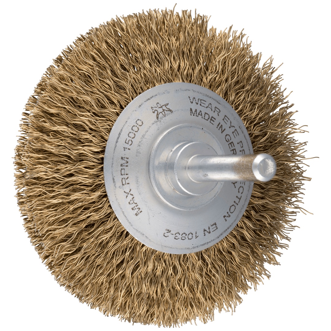 PFERD TOOLS Kegelbürste ungezopft KBU Ø70x10mm Schaft-Ø6 mm vermessingter Stahl-Litzen-Draht-Ø0,25 mm