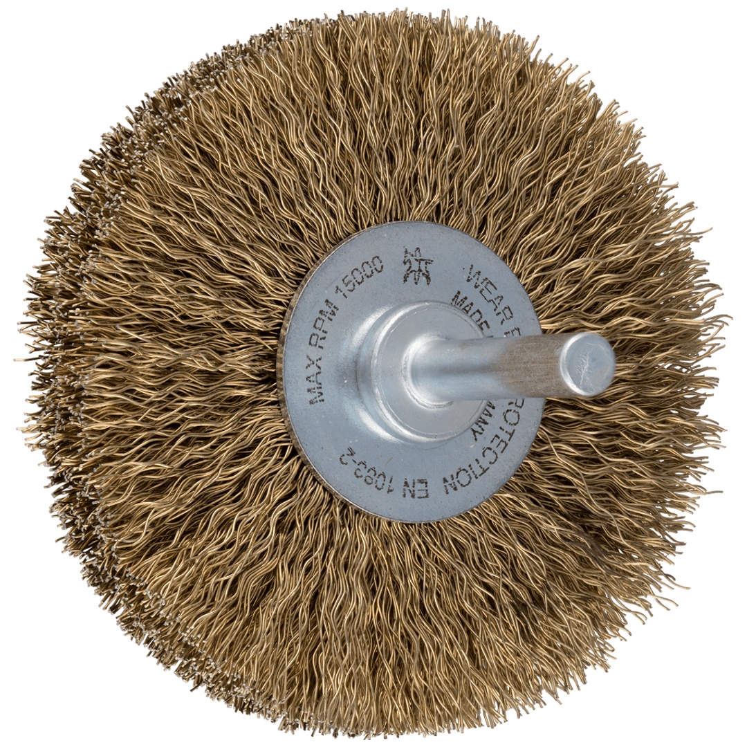 PFERD TOOLS Rundbürste ungezopft RBU Ø70x15 mm Schaft-Ø6 mm vermessingter Stahl-Litzen-Draht-Ø0,25 mm