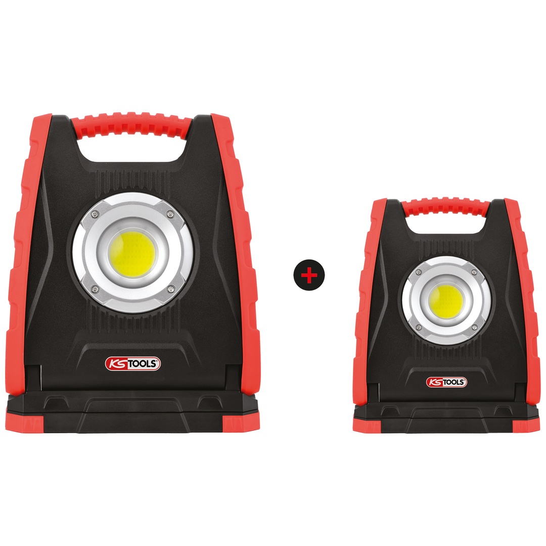KS Tools 2er-Set mobiler LED-Scheinwerfer: 10 W, 1000 Lumen + 30 W, 3000 Lumen