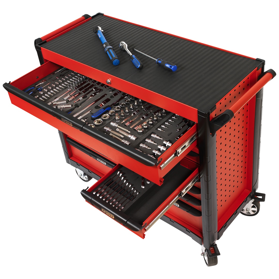 KS Tools Leerer Werkstattwagen ULTIMATE in Rot, 13 Schubladen