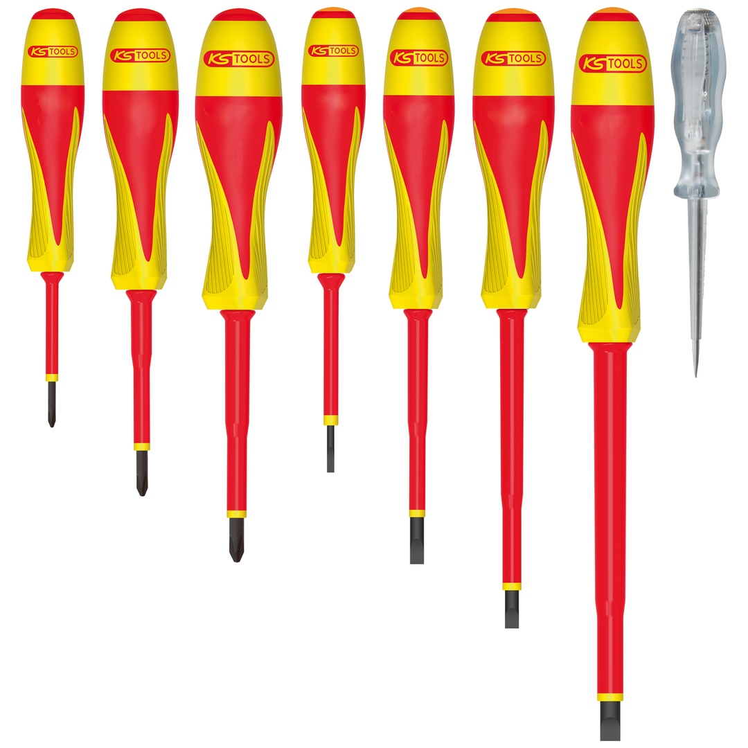 KS Tools 7-tlg. Set ULTIMATE-Schraubendreher aus zwei Materialien, 1000 V isoliert, Schlitz-PH + Prüfschraubendreher