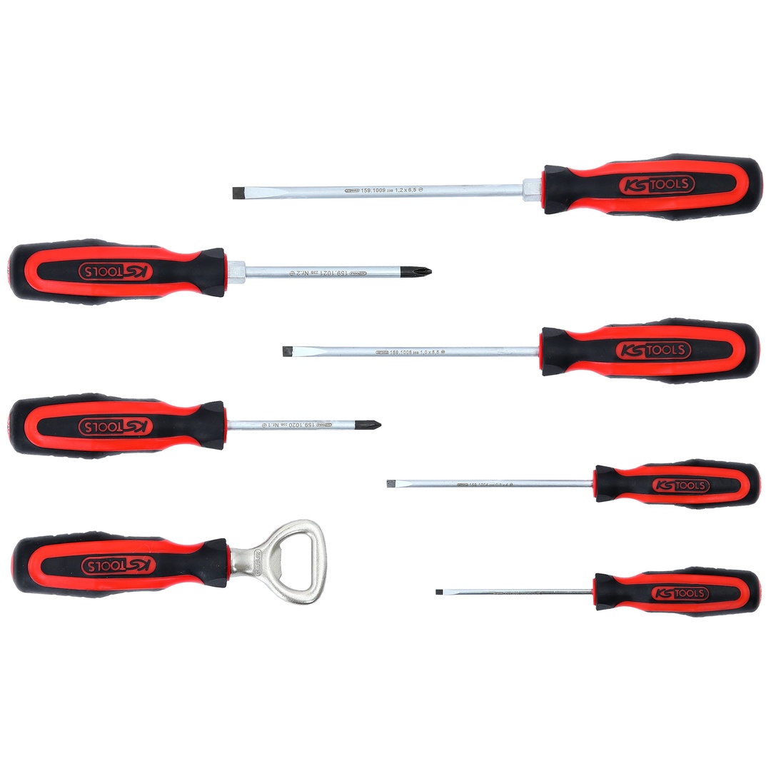 KS Tools ERGOTORQUEplus Schraubendreher-Satz inklusive Flaschenöffner, 7-tlg. Schlitz, PH