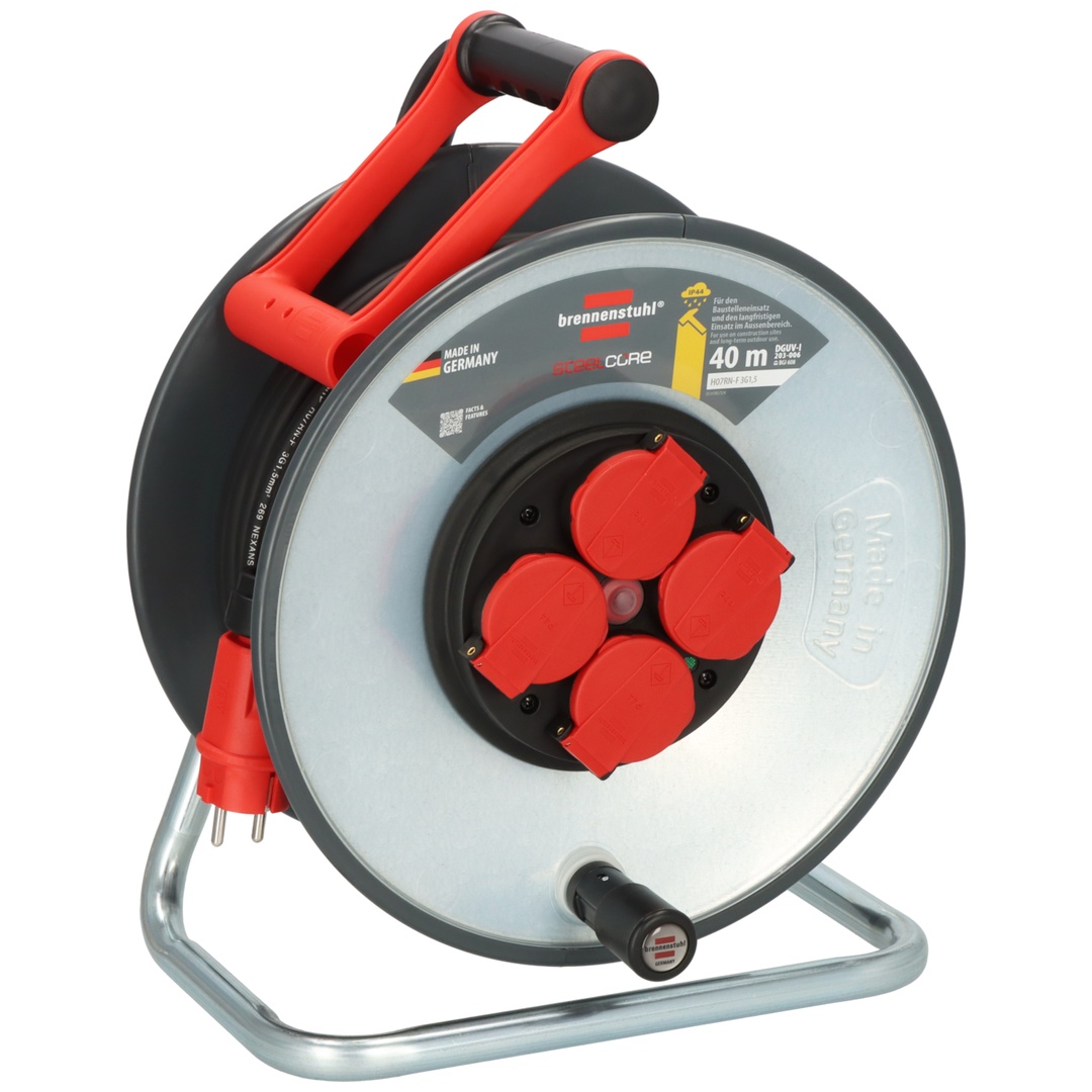 Brennenstuhl Professional Kabeltrommel SteelCore SC 4100 IP44 (40m, Trommelkörper aus Stahlblech, Baustelleneinsatz und ständiger Einsatz im Freien, M