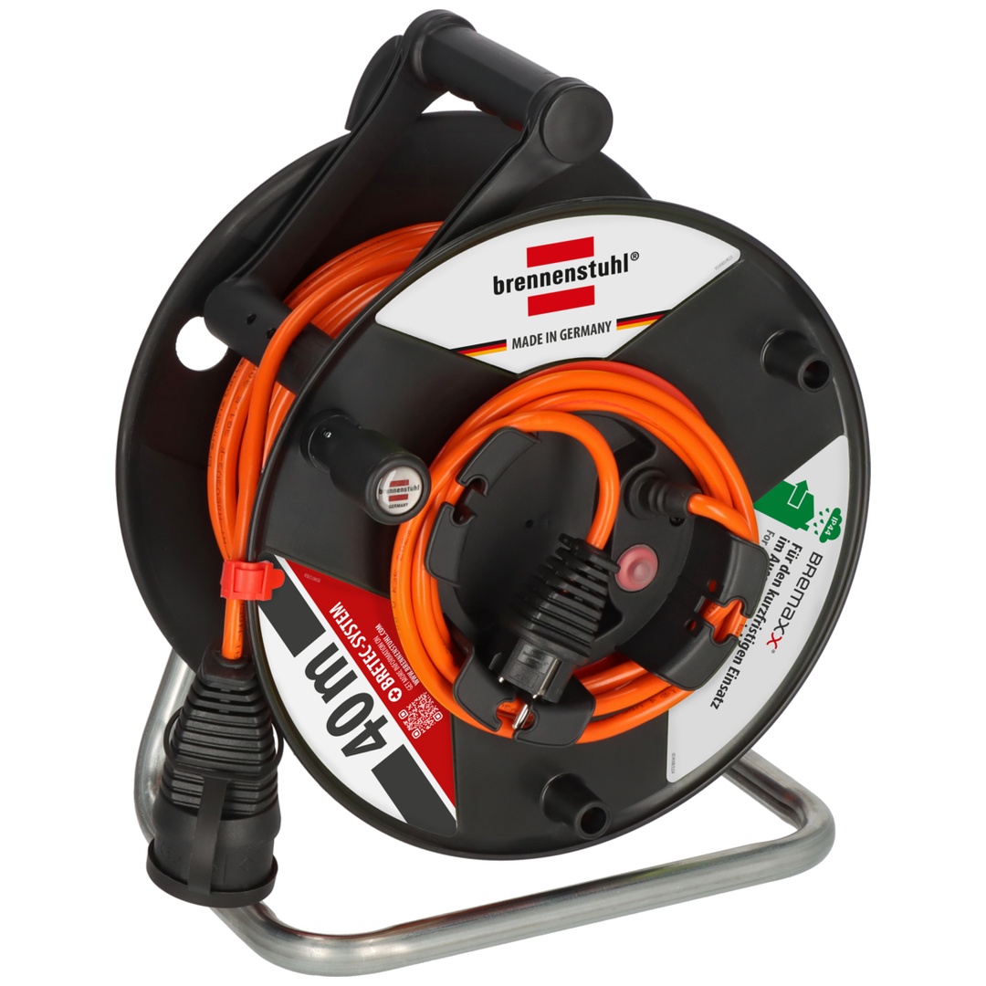 Brennenstuhl Garant G Bretec IP44 Gartenkabeltrommel mit recycelten Kunststoff-Komponenten (mit 38+2m Kabel in orange, Spezialkunststoff, kurzfristige