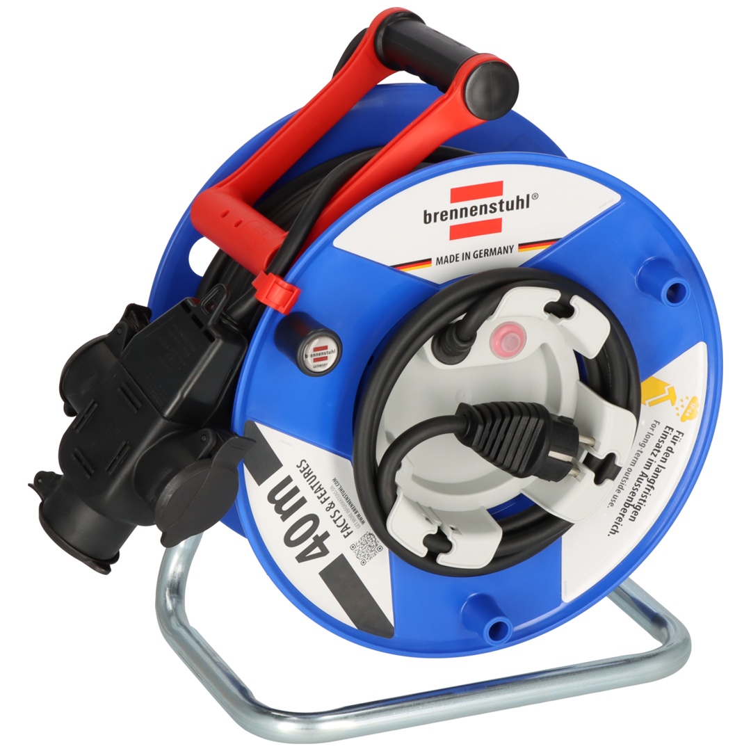 Brennenstuhl Garant G IP44 Kabeltrommel 38+2m mit 3-fach Gummi-Kupplung, 40m RN-Kabel, Verteilerdose mit Aufhängevorrichtung