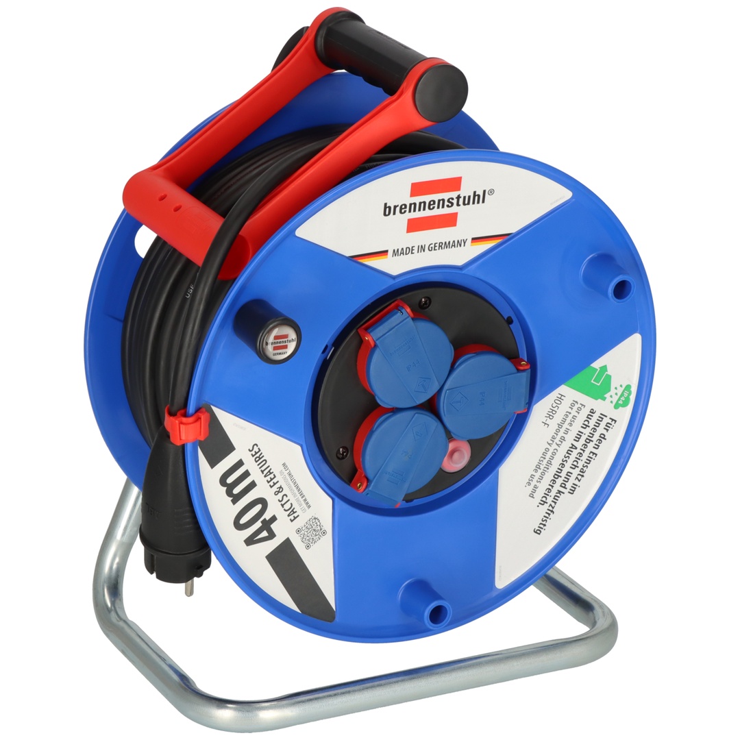 Brennenstuhl Garant IP44 Kabeltrommel, 40m-Spezialkunststoff (kurzfristiger Einsatz im Außenbereich), blau