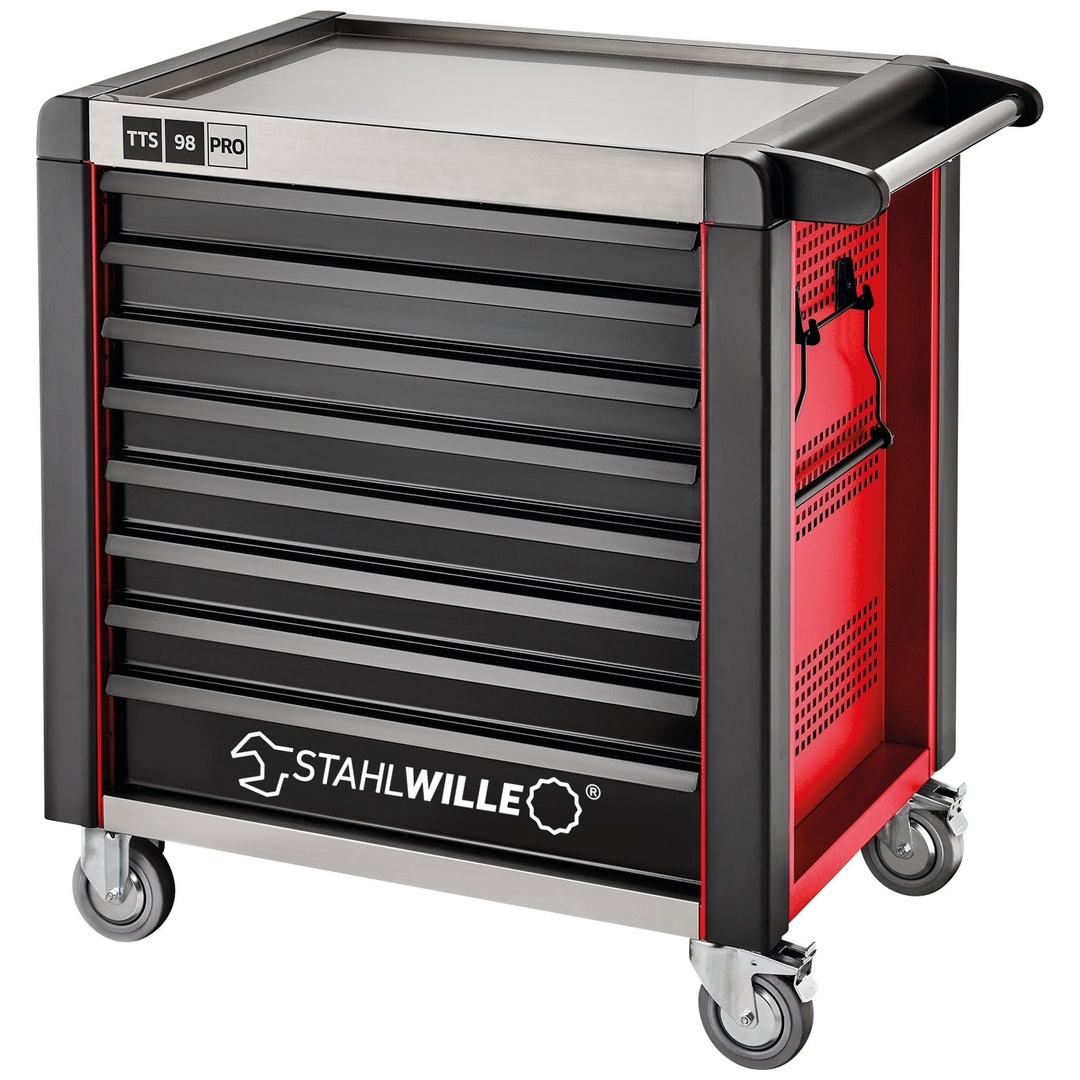 Stahlwille Werkstattwagen 98/8 PRO 8 Schubl. 651 x 1001 x 1020 mm rot, RAL 3020; schwarz, RAL 9005