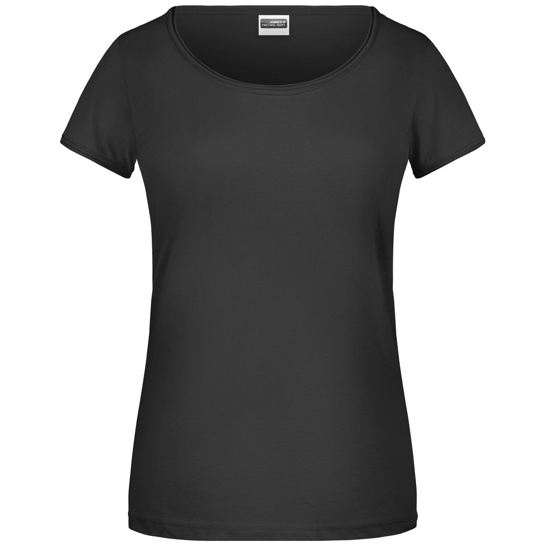 James & Nicholson Damen T-Shirt mit trendigem Rollsaum 8001 Gr. L black