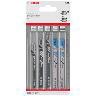 Bosch 5-tlg. Stichsägeblatt-Set Basic for Wood and Metal Basic, T-Schaft