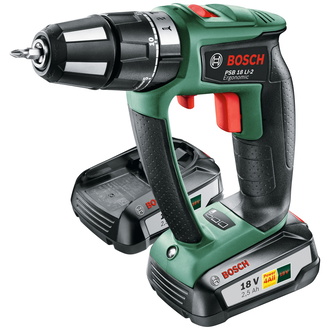 Bosch Akku-Zweigang-Schlagbohrschrauber PSB 18 LI-2 Ergonomic, incl. 2x Akku PBA, Ladegerät, Kunststoffkoffer