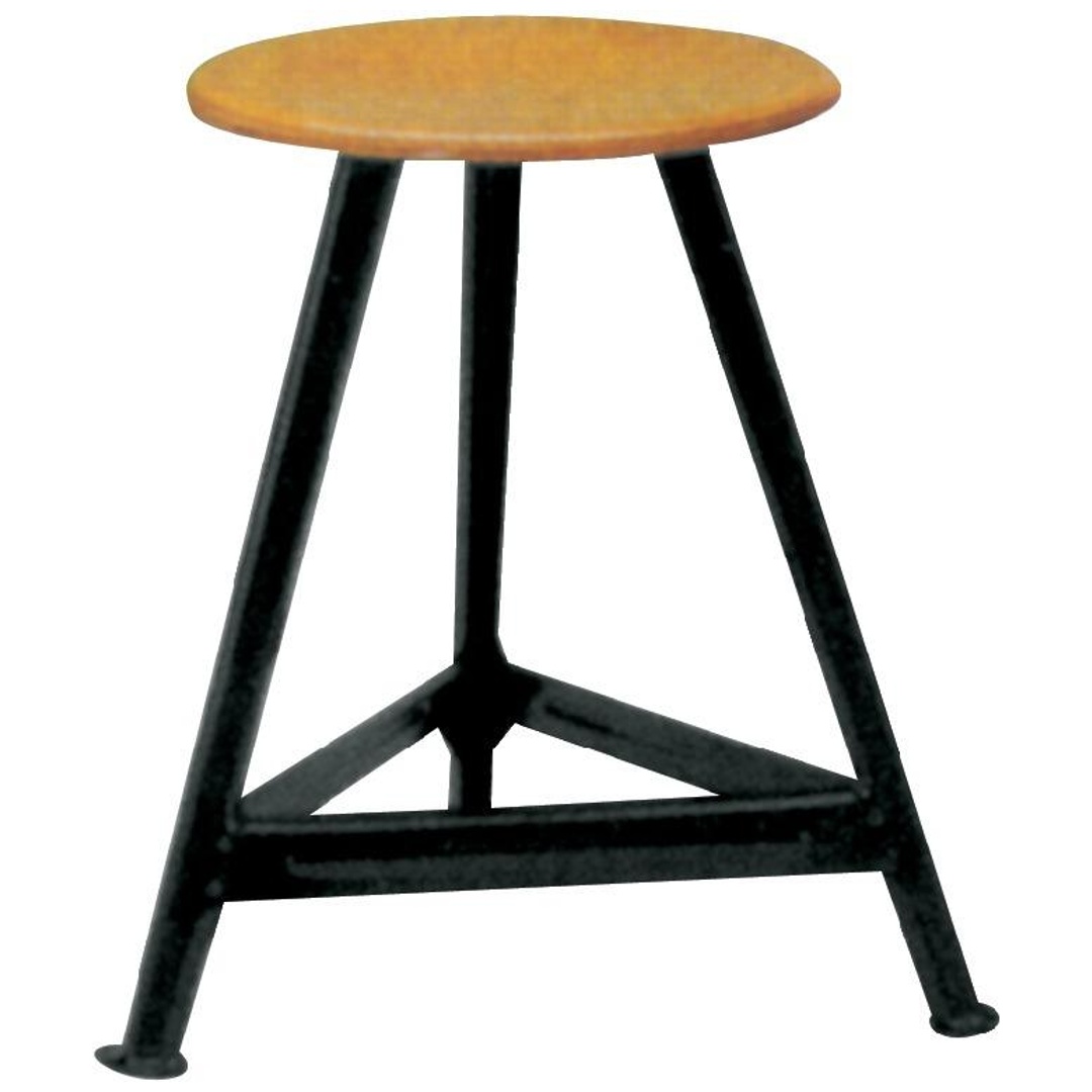 ELOS Bandstahlhocker Holz Rundsitz, RAL 9005 Dreibein, Höhe 550 mm Sitzfläche D 350 mm