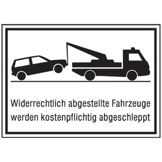 Parkverbotsschild Alu B400xH250 mm, Unberechtigt abgestellte Fahrzeuge w. abgeschleppt