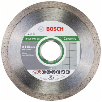 Bosch Diamanttrennscheibe Standard for Ceramic, 115 x 22,23 x 1,6 x 7 mm, 10er-Pack