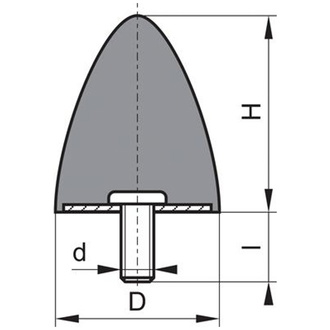 Gummi-Metall-Puffer parabelförmig Typ D D10xH10 M4x12 NR57