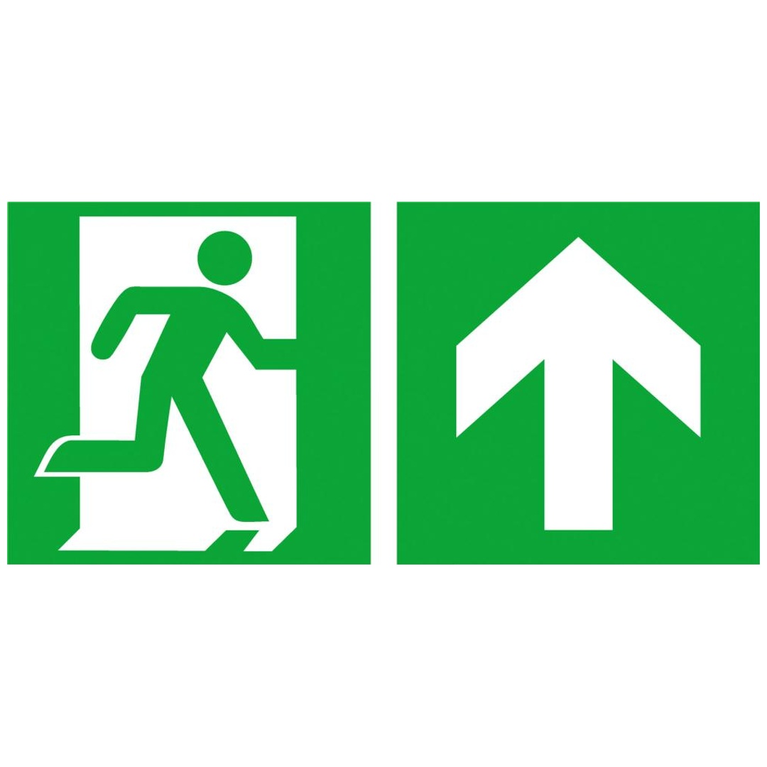 Fluchtwegschild Alu B300xH150 mm, Notausgang rechts mit Pfeil gerade langnachleuchtend