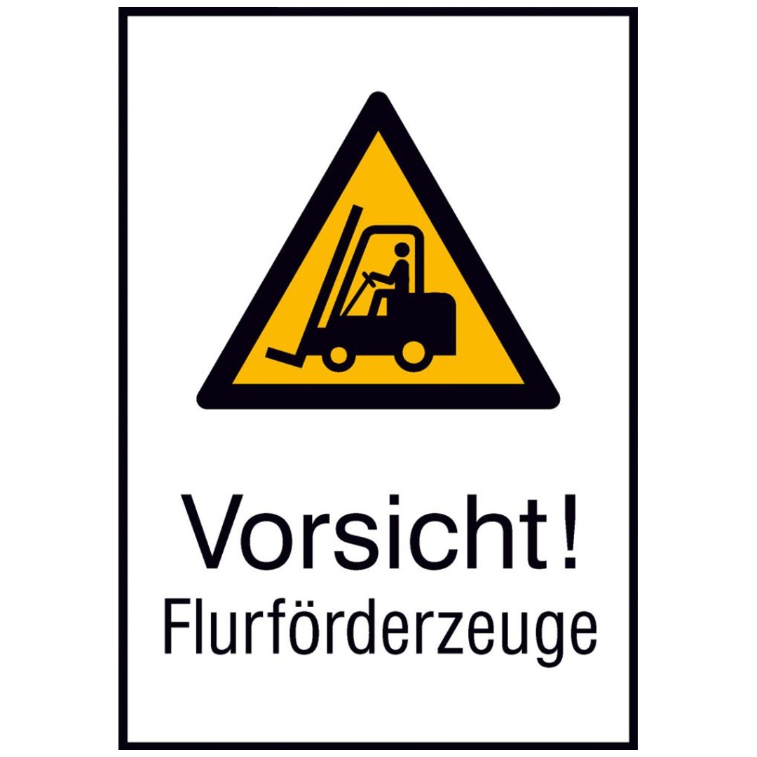 Warnschild Aluminium B262xH371 mm, Vorsicht Flurförderzeuge