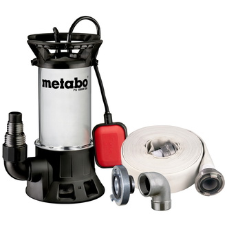 Metabo Set Schmutzwasser-Tauchpumpe PS 18000 SN, mit Ablauf-Garnitur mit Armaturen (15 m x 2"), Storzkupplung (2" x 1 1/2") und Winkelanschluss Edelst