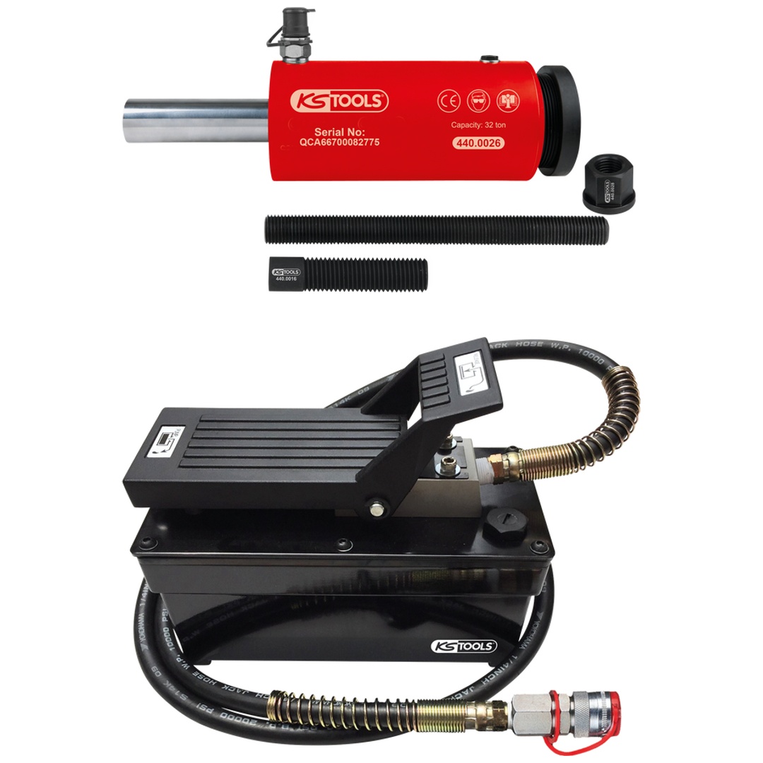KS Tools Hydraulik-Einheit 32t, mit Luft-Hydraulik-Pumpe, 9-tlg