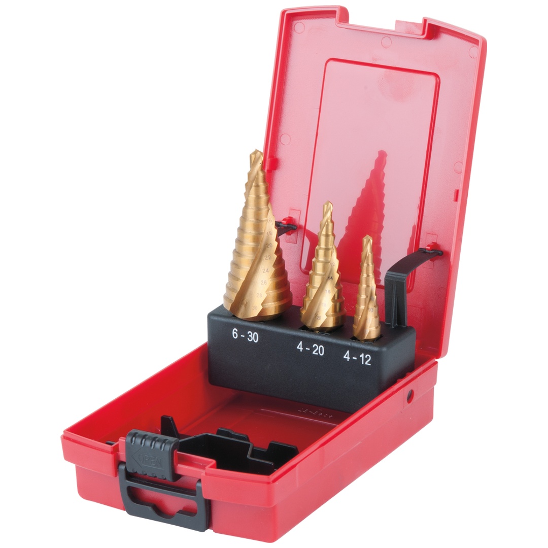 KS Tools HSS TiN Stufenbohrer-Satz, Kunststoffkassette 3-tlg.