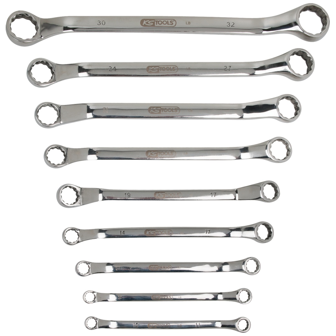 KS Tools EDELSTAHL Doppel-Ringschlüssel-Satz, gekröpft, 9-tlg