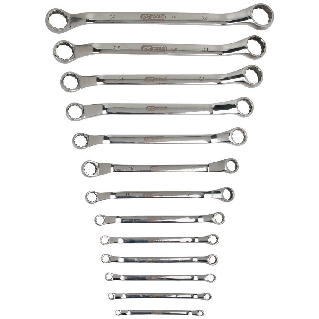 KS Tools EDELSTAHL Doppel-Ringschlüssel-Satz, gekröpft, 13-tlg