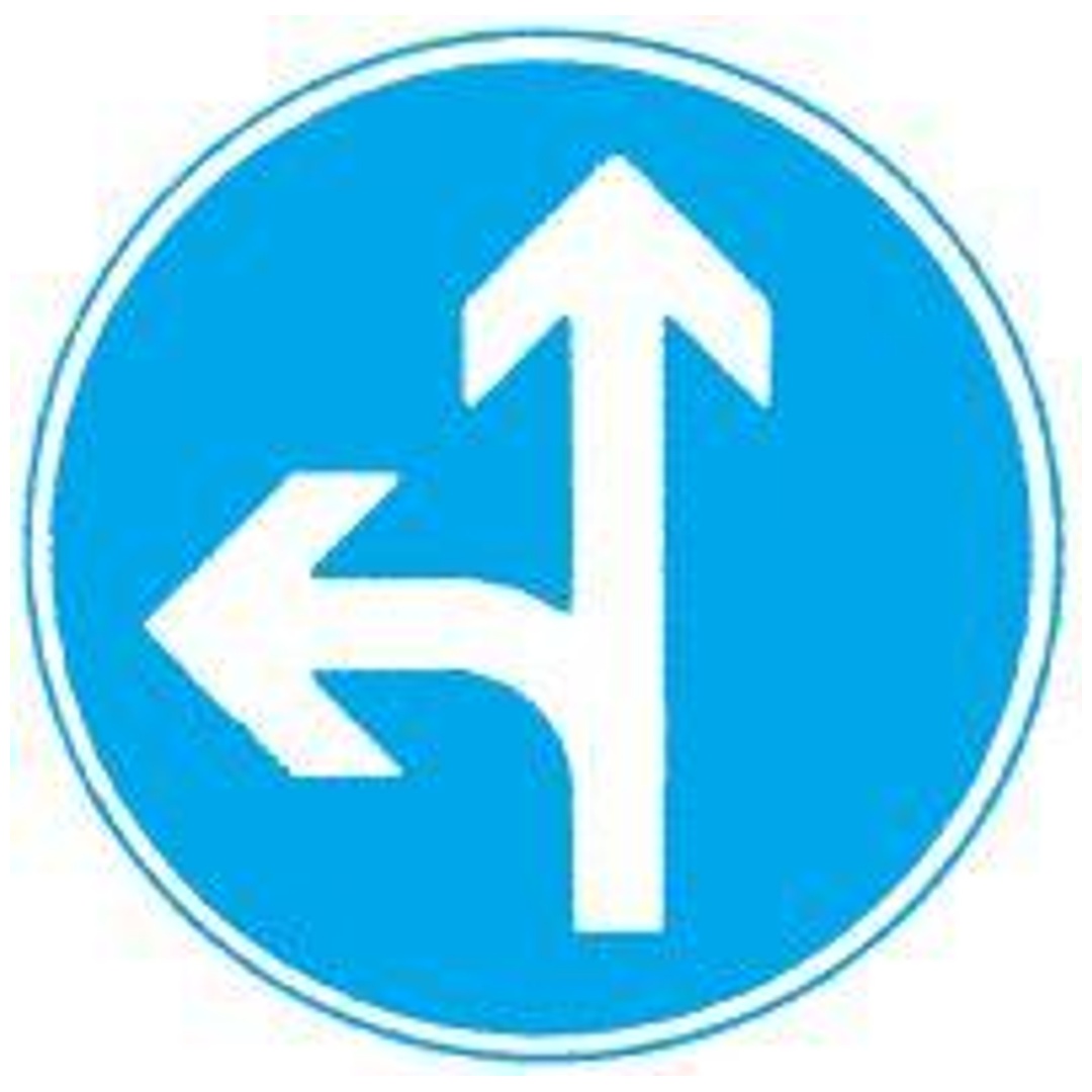 Verkehrszeichen 214-10 Ronde 600 mm, Pfeile geradeaus/links, RAL-Gütezeichen Folie RA2