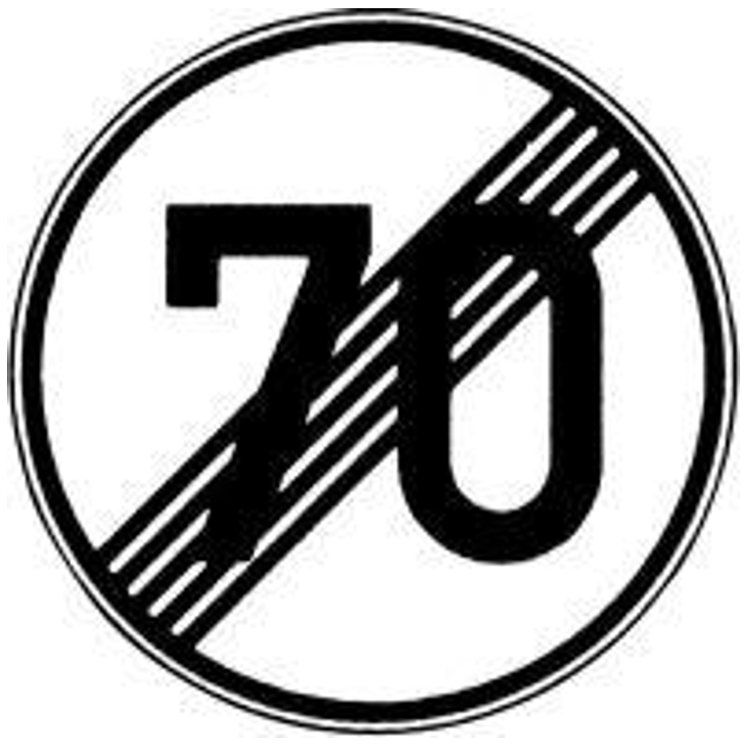 Verkehrszeichen 278-70 Ronde 600 mm, Ende 70 km/h, RAL-Gütezeichen Folie RA2