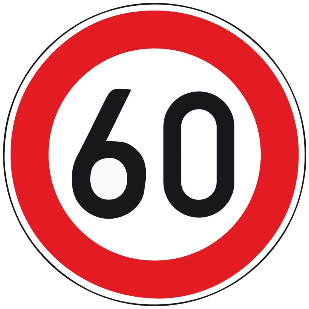 Verkehrszeichen 274-60 Ronde 600 mm, 60 km/h, RAL-Gütezeichen Folie RA2