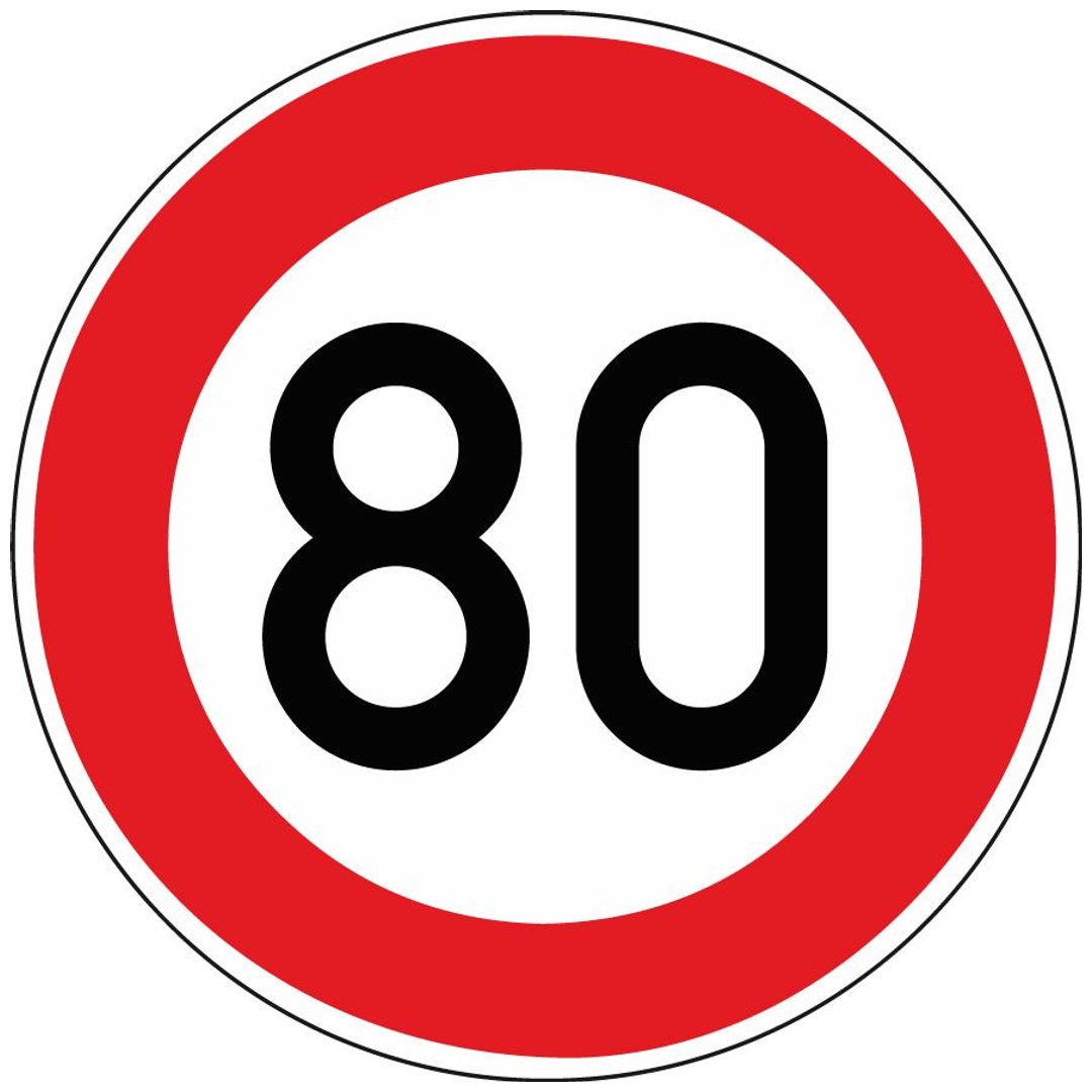 Verkehrszeichen 274-80 Ronde 600 mm, 80 km/h, RAL-Gütezeichen Folie RA2