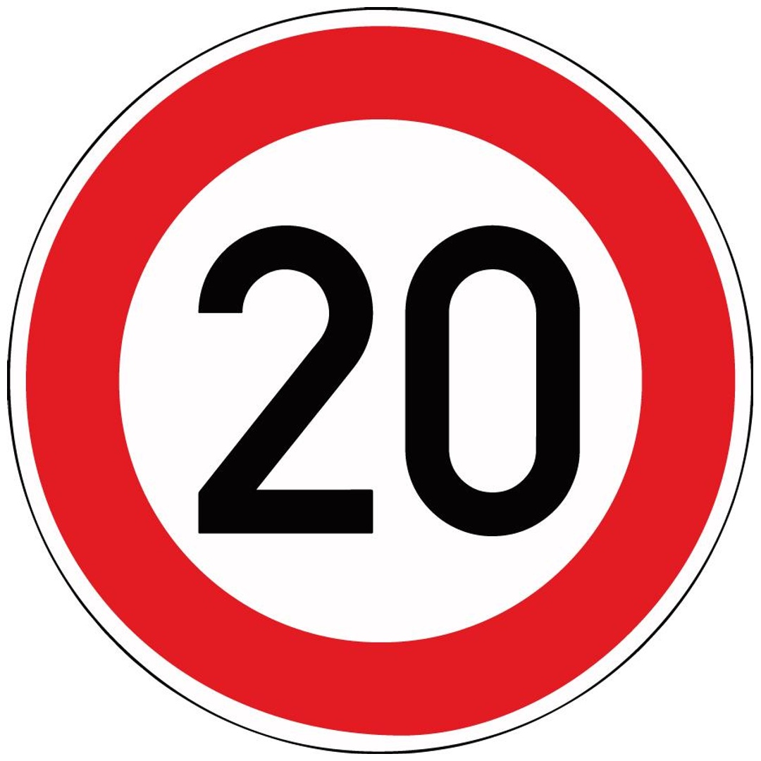 Verkehrszeichen 274-20 Ronde 600 mm, 20 km/h, RAL-Gütezeichen Folie RA2