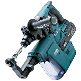 Makita Akku-Kombihammer DHR243RTJV, SDS-plus, 18 V, incl. 2x Akku 5 Ah, Schnellladegerät, Staubabsaugung, Zubehör, MAKPAC