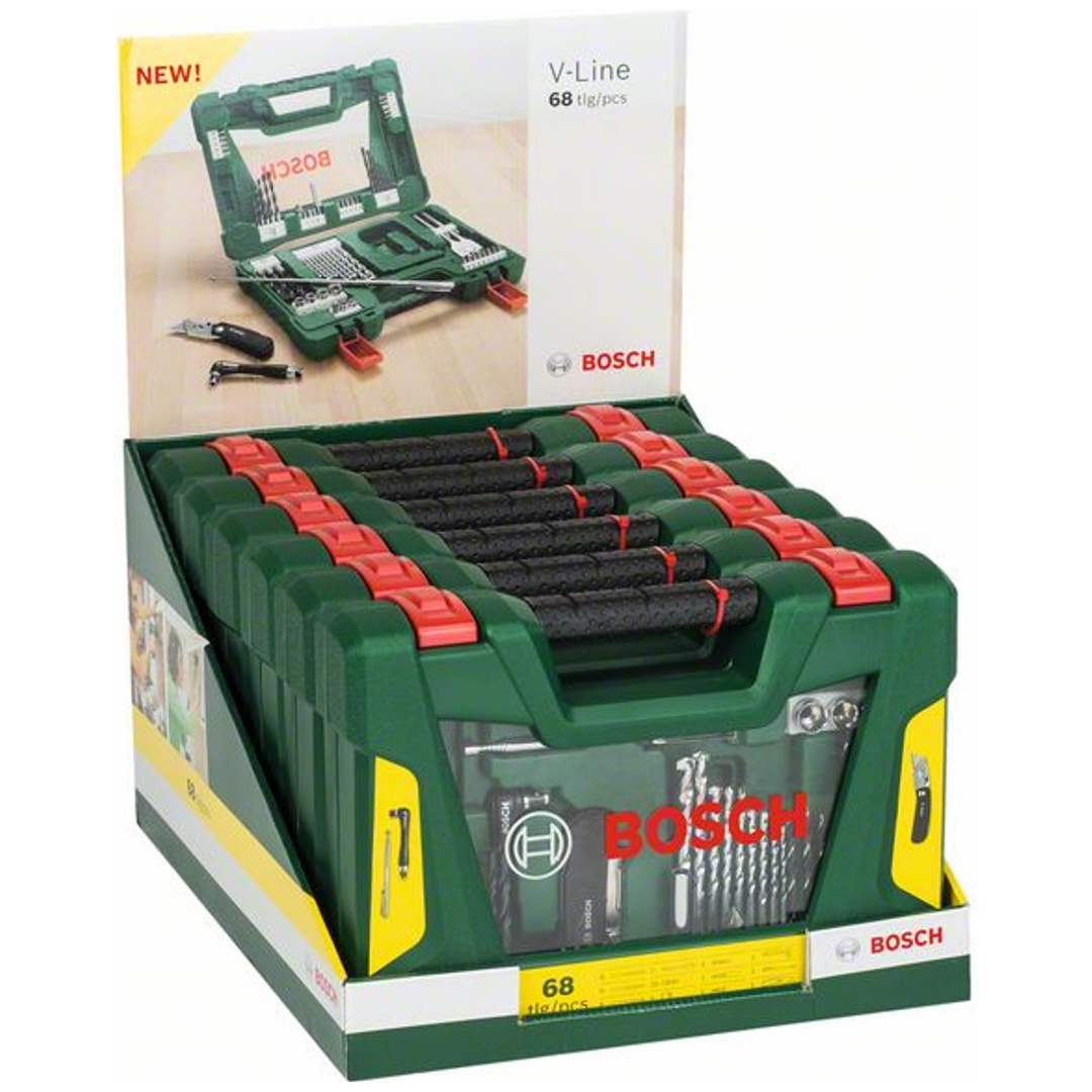 Bosch V-Line Box, Bohrer- und Bit-Set, 68-teilig, Klappmesser, Magnetstab, Winkelschr.