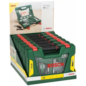 Bosch V-Line Box, Bohrer- und Bit-Set, 68-tlg., Klappmesser, Magnetstab, Winkelschr.