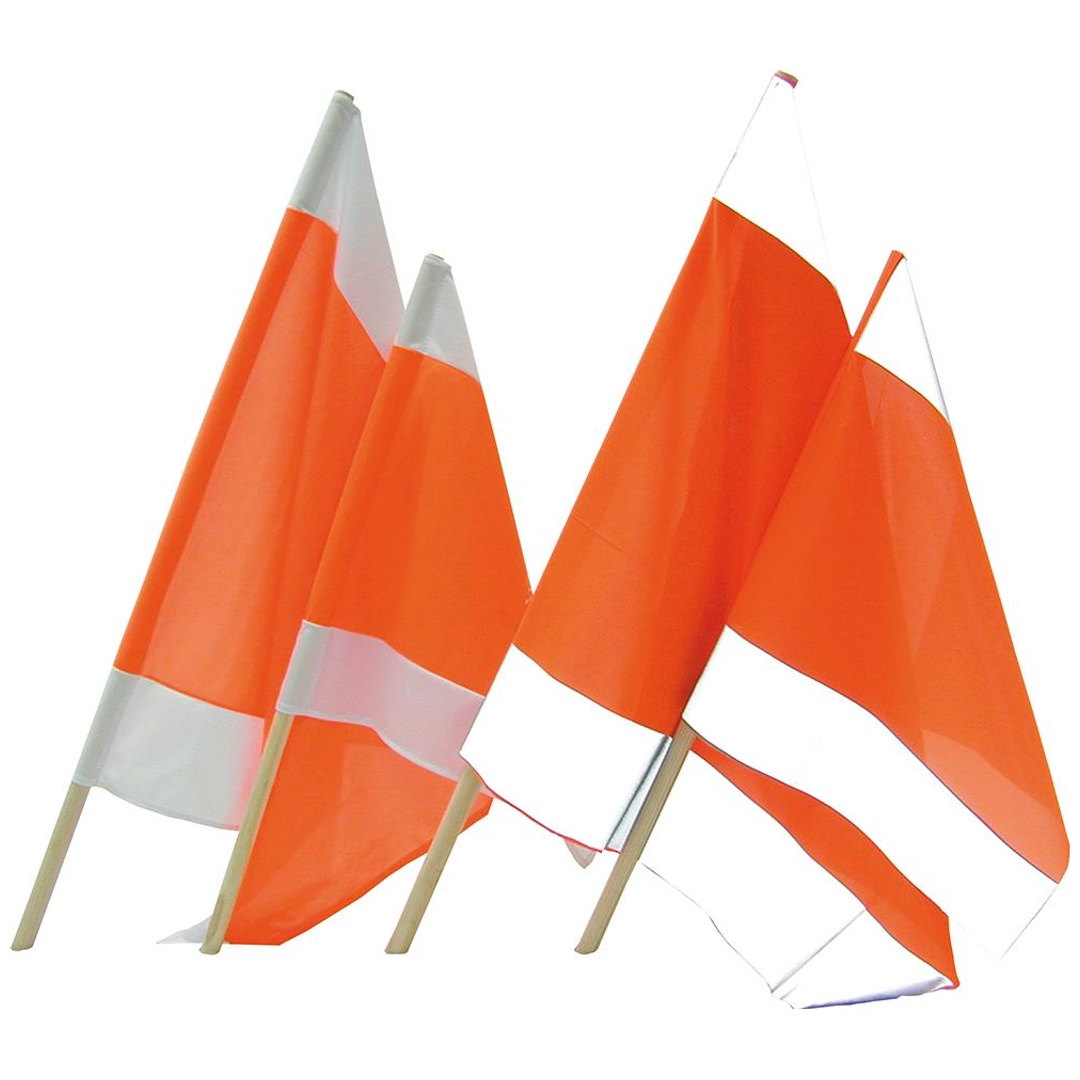 Warnflagge 50 x 50 cm weiß-orange-weiß mit Holzstiel